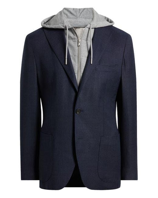 Jack Victor Blue Woodland Stretch Wool Sport Coat With Removable Hooded Bib for men