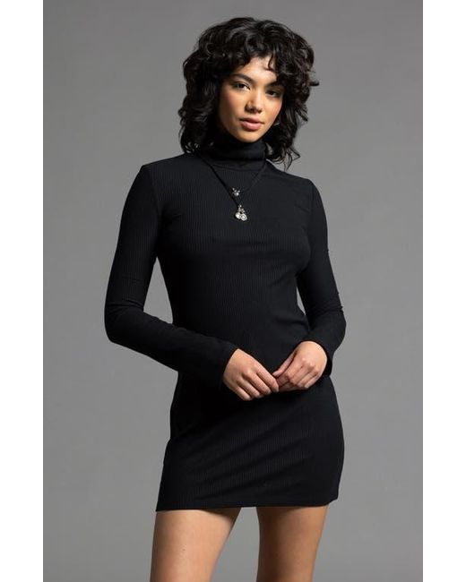 WEEKEND LOS ANGELES Black Penelope Turtleneck Long Sleeve Rib Minidress