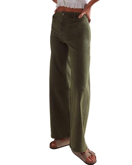 Free People Green Libre Front Yoke Wide Leg Jeans