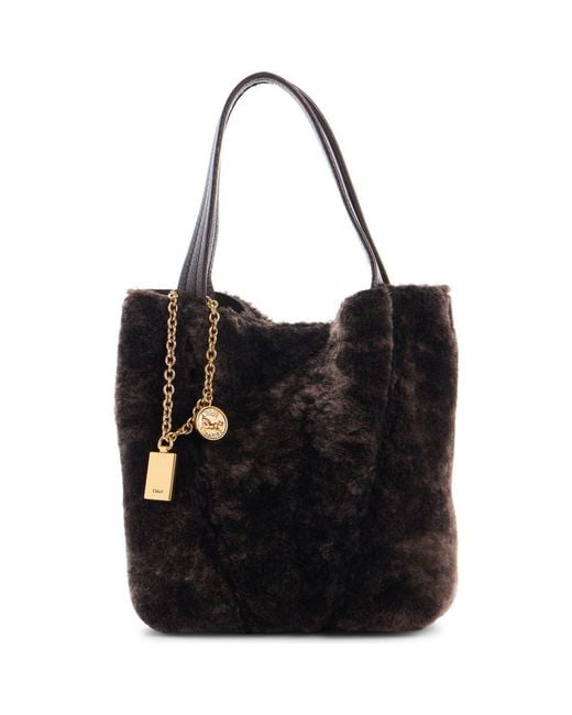 Chloé Black Small Spin Genuine Shearling Tote