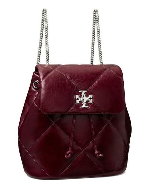 Tory Burch Red Kira Distressed Diamond Quilted Leather Backpack