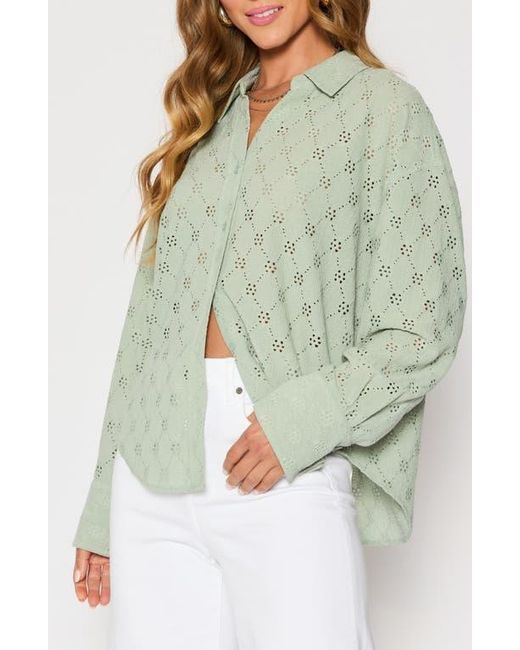 Vici Collection Green Amber Eyelet Crepe Button-Up Shirt