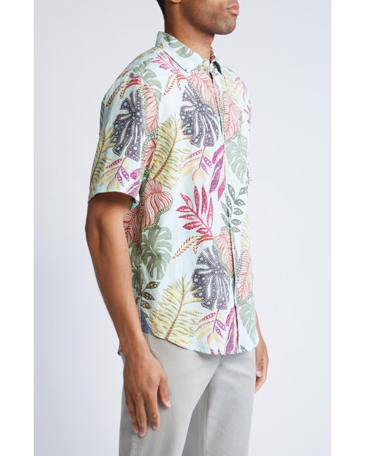 Tommy Bahama Multicolor Tropical Leaf Print Short Sleeve Linen & Lyocell Button-up Shirt for men