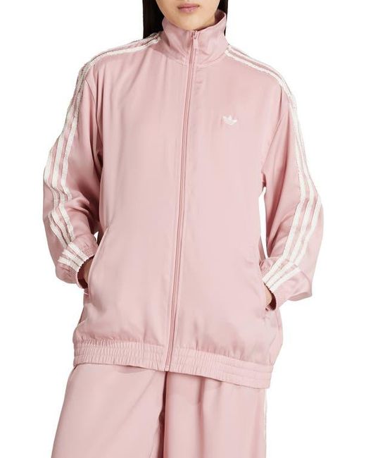 Adidas Pink Ruffle 3-Stripes Satin Track Jacket