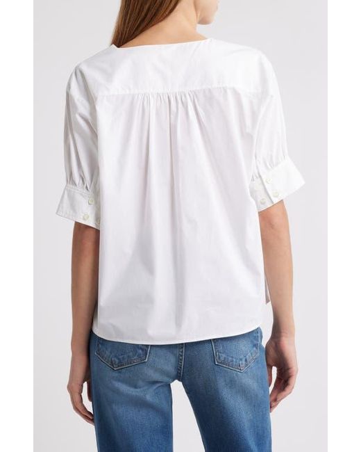 FRAME White Split Neck Organic Cotton Popover Top
