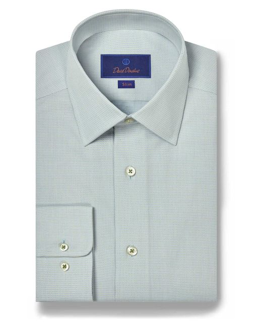 David Donahue Blue Slim Fit Micro Dobby Cotton Dress Shirt for men