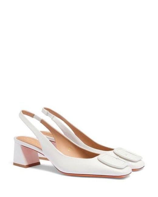 Santoni White Mid-Heel Slingback