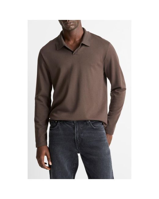 Vince Brown Milano Stitch Johnny Collar Long Sleeve Polo for men