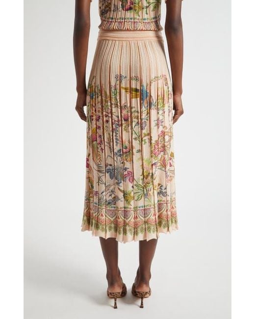 Etro Natural Pleated Floral Midi Sweater Skirt