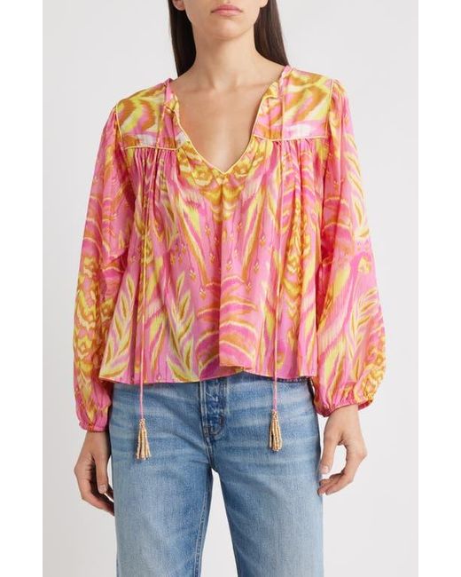 Farm Rio Red Pineapple Tapestry Tie Neck Top