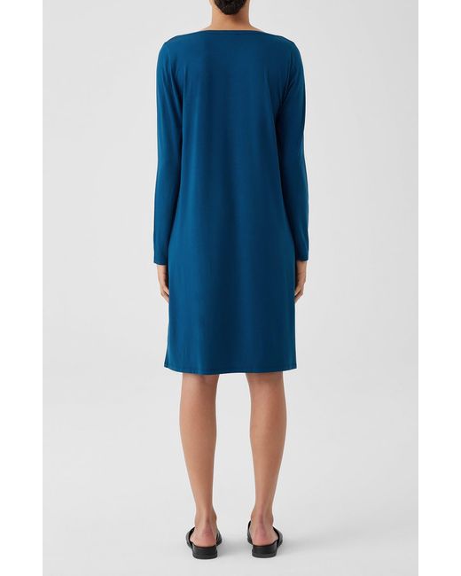 Eileen Fisher Blue Cowl Neck Long Sleeve Shift Dress