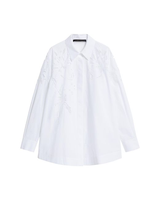 Marina Rinaldi White Embroidered Floral Cutwork Cotton Button-up Shirt