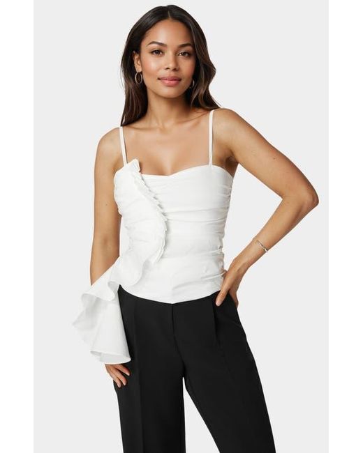 Bebe White Poplin Asymmetric Ruffle Top