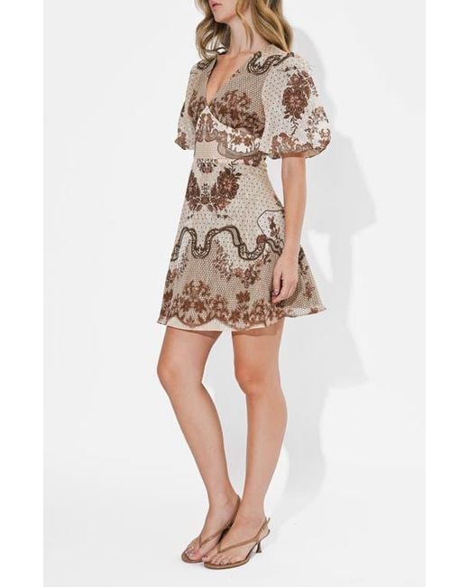 Adelyn Rae Abigail Placed Print Minidress in Natural | Lyst