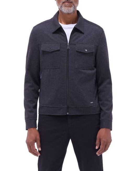 Bugatchi Blue Soft Touch Zip Knit Shirt Jacket for men