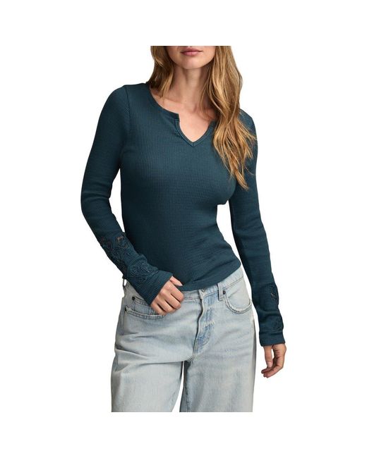 Lucky Brand Blue Cutwork Detail Cotton Rib Top