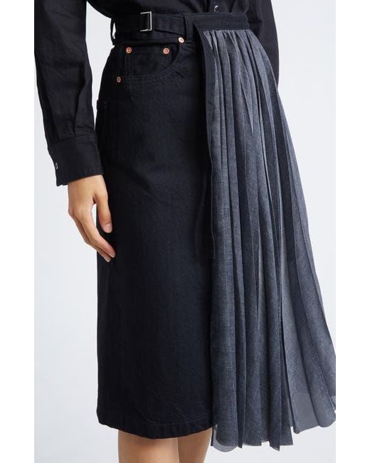Sacai Black Mixed Media Midi Skirt