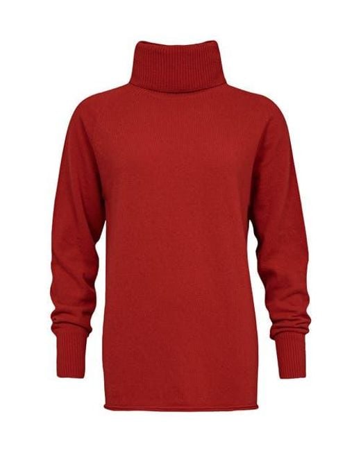Celtic & Co. Red Geelong Wool Slouch Turtleneck Sweater