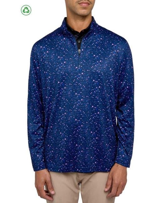 Con.struct Blue Regular Fit Paint Splatter Print Recycled Performance Quarter Zip for men