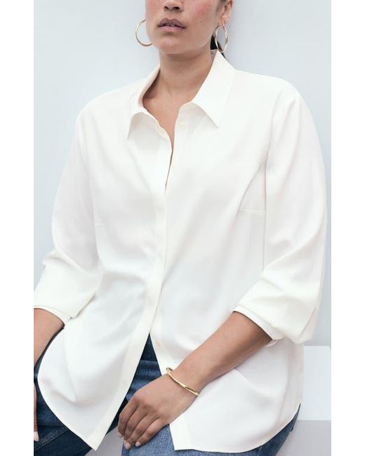 Mango White Print Button-Up Shirt