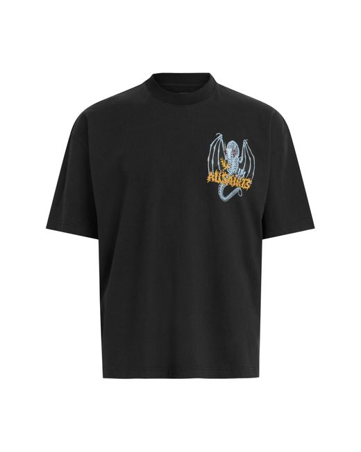 AllSaints Black Dragon Skull Cotton Graphic T-shirt for men