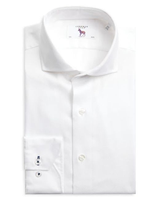 Lorenzo Uomo White Trim Fit Cotton Herringbone Dress Shirt for men