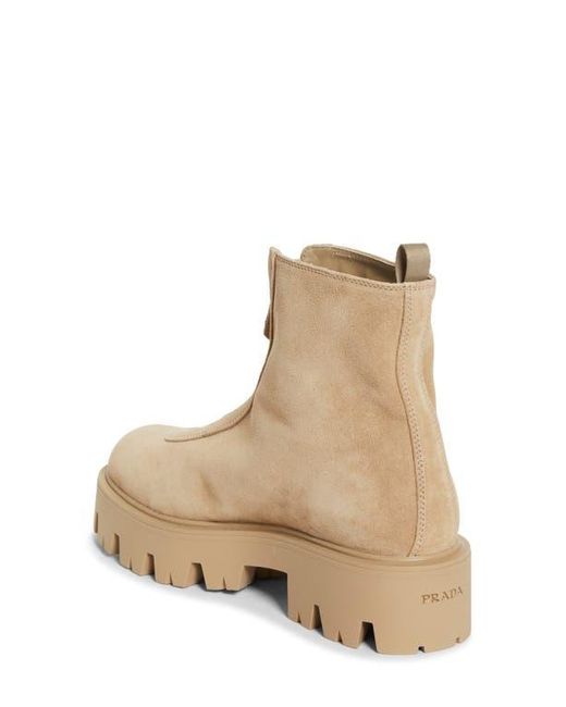 Prada Natural Zip Front Lug Bootie