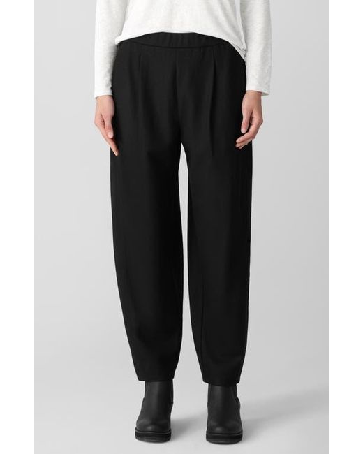 Eileen Fisher Black Pleated Wool Lantern Ankle Pants