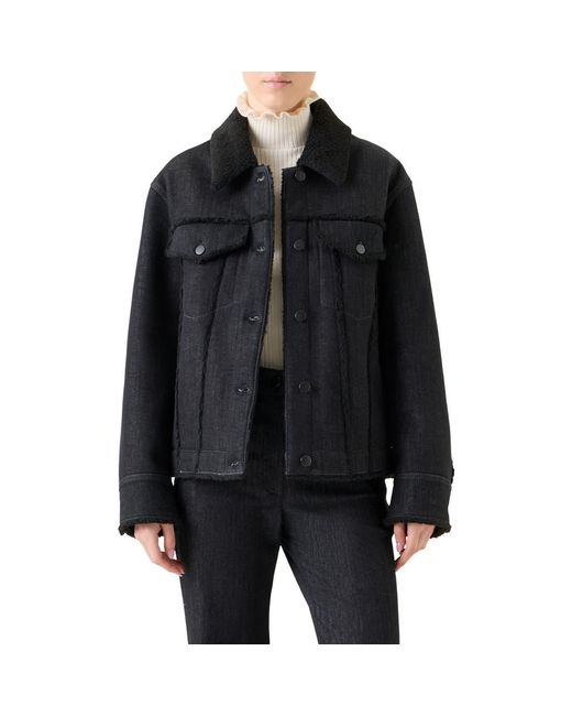 Akris Punto Women's Black Faux Fur Lined Denim Trucker Jacket