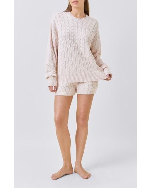 Papinelle White Cozy Cable Long Sleeve Pajama Top