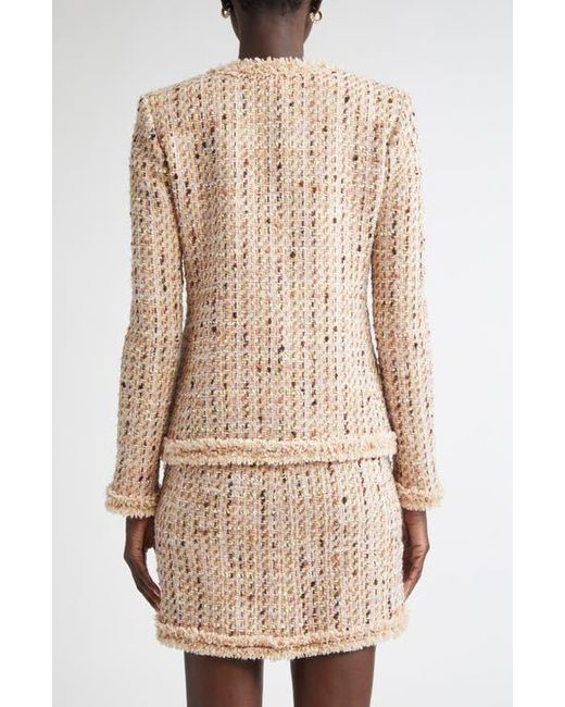 St. John Natural Susan Fringe Trim Metallic Tweed Jacket