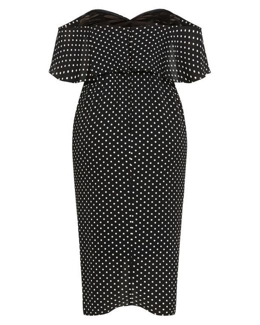 City Chic Black Gina Spot Off The Shoulder Midi Dress