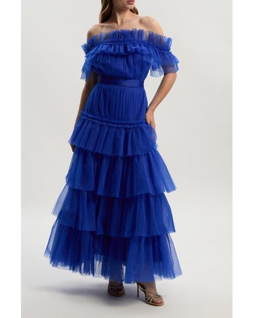 Karen Millen Tulle Off Shoulder Maxi Dress in Blue | Lyst Karen Millen Tulle Off Shoulder Maxi Dress in Blue | Lyst