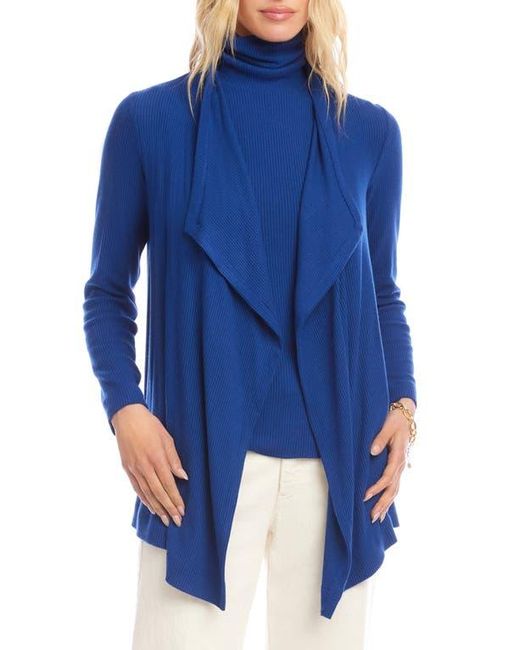 Karen Kane Blue Rib Draped Open Front Cardigan