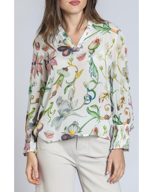 Apny Green Print Smocked Cuff Top
