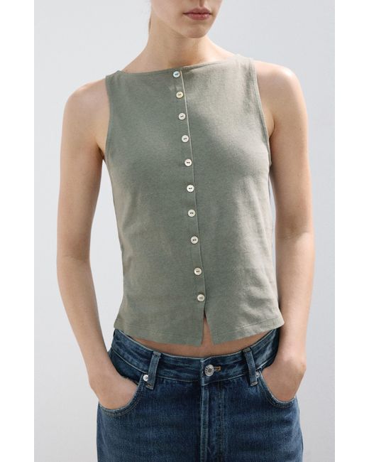 Mango Green Button Front Tank