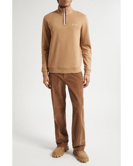 Moncler Embroidered Logo Patch Fleece Quarter Zip Sweatshirt in