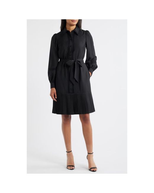 Eliza J Lace Detail Long Sleeve Pleated Shirtdress in Black | Lyst Eliza J Lace Detail Long Sleeve Pleated Shirtdress in Black | Lyst