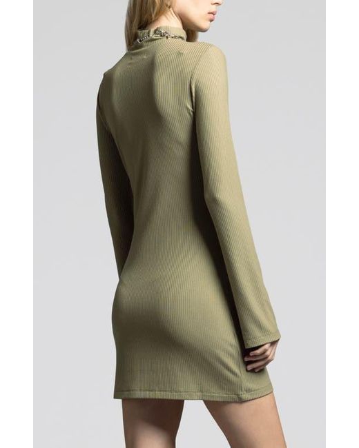 WEEKEND LOS ANGELES Green Penelope Turtleneck Long Sleeve Rib Minidress