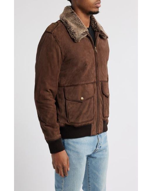 Frye Brown Suede Flight Jacket With Genuine Shearling Collar for men