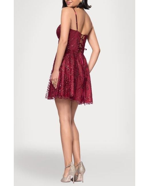 Blondie Nites Glitter Illusion Lace-Up Fit & Flare Dress in Red | Lyst