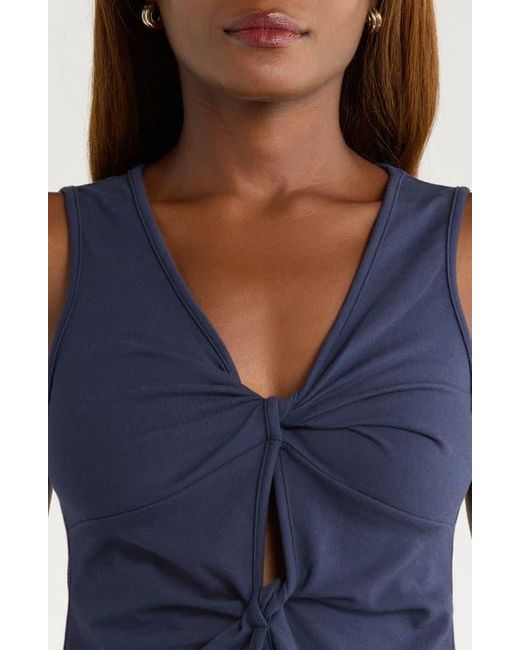 Reformation Blue Tefi Front Twist Stretch Organic Cotton Tank