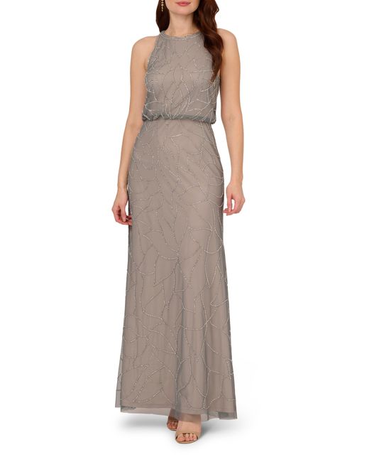 Adrianna Papell Brown Beaded Sleeveless Blouson Gown