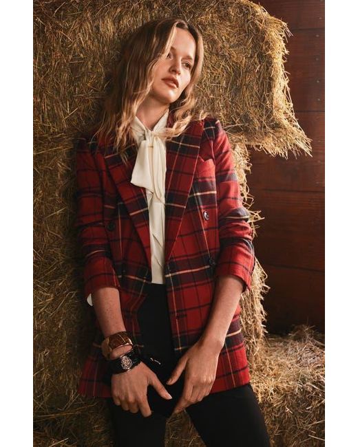 Ralph Lauren Red Plaid Double Breasted Wool Blend Blazer