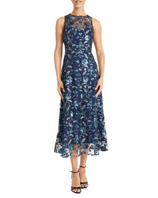 Maggy London Sequin Floral Fit & Flare Cocktail Dress in Blue | Lyst