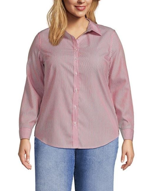 Lands' End Red Plus Size No Iron Button Front Shirt