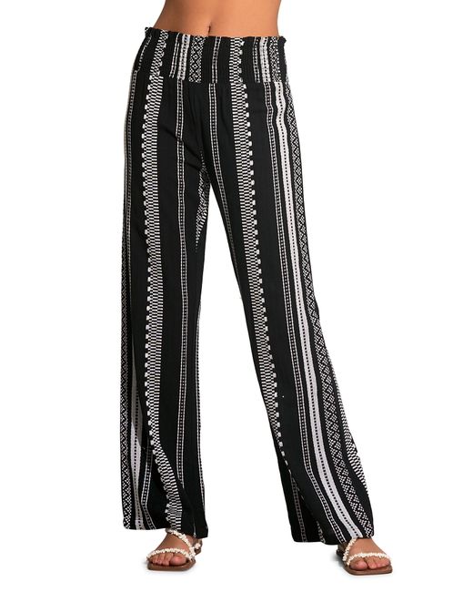 Elan Smocked Waist Stripe Cover-up Pants in Black | Lyst