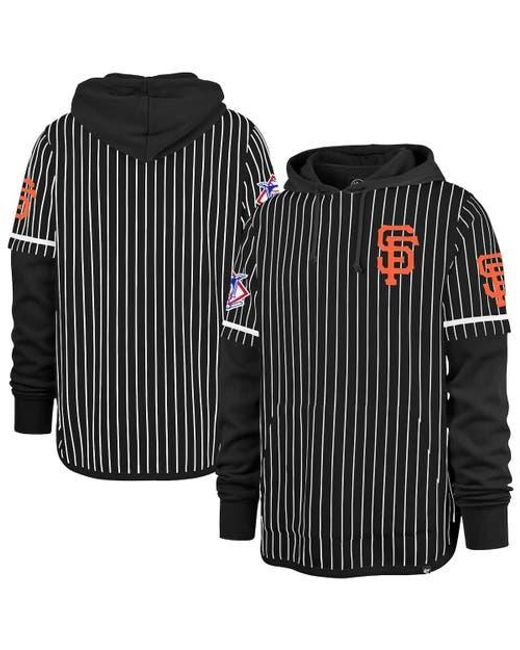 '47 Black San Francisco Giants Pinstripe Double Header Pullover Hoodie for men
