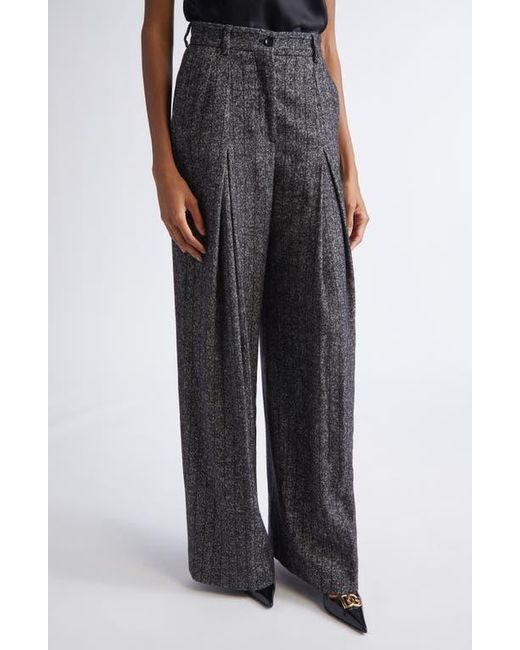 Dolce & Gabbana Gray Pleated Stripe Virgin Wool Blend Pants