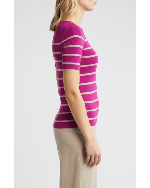 Tahari Pink Stripe Short Sleeve Sweater